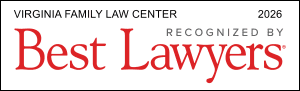 A rectangular badge reading "Virginia Family Law Center 2026, Recognized by Best Lawyers" in black, gray, and red text.