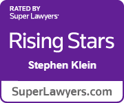 Purple badge with the text: "Rated by Super Lawyers, Rising Stars, Stephen Klein, SuperLawyers.com.